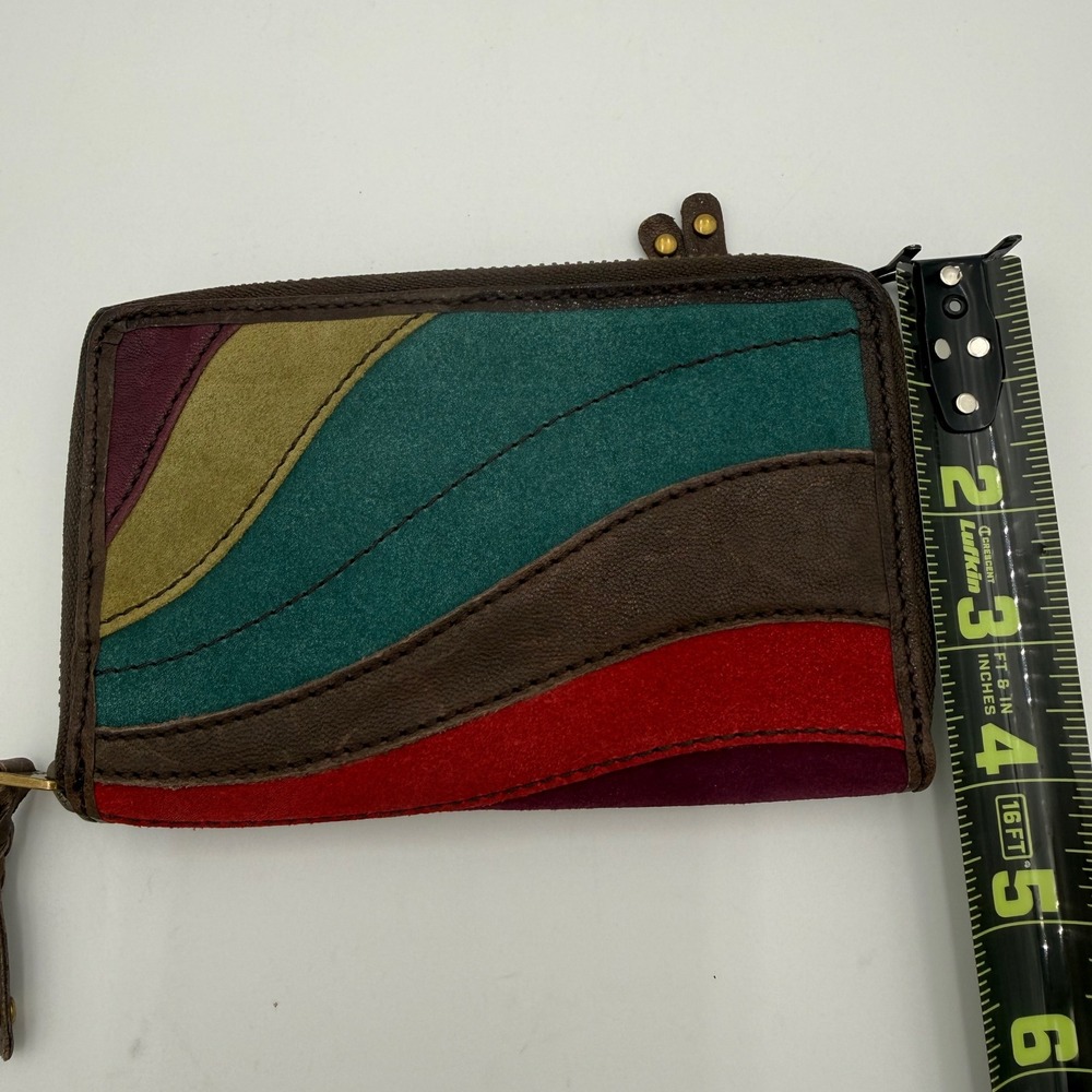 Fossil Multi Color Patchwork Leather Suede Zip Around Wallet Brown Boho EUC - Picture 10 of 10